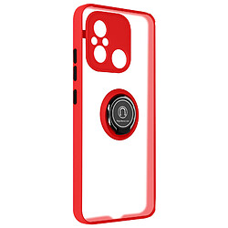 Avizar Coque pour Xiaomi Redmi 12C Bi-matière Bague Métallique Support Vidéo rouge