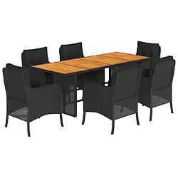 Maison Chic Ensemble à manger d'extérieur 7 pcs avec coussins,Salon de jardin,Mobilier de jardin Noir Résine tressée -GKD159225