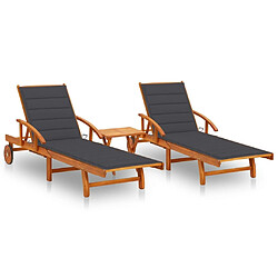 Maison Chic Lot de 2 Chaises longues avec table et coussins | Bain de soleil Relax | Transat Acacia solide -GKD48285