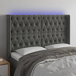 vidaXL Tête de lit à LED Gris foncé 147x16x118/128 cm Velours