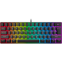 Clavier de jeu filaire 60 %, mini clavier ultra compact rétroéclairé RVB, mini clavier étanche compact 61 touches pour PC/Mac Gamer, dactylographe, voyage, facile à transporter en voyage d'affaires (noir)