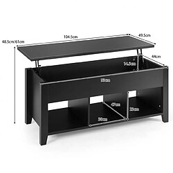 Acheter Helloshop26 Table basse avec plateau relevable 104,5 x 49,5 x 48,5 cm avec trois compartiments pour rangement design contemporain noir 20_0005965