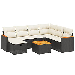 vidaXL Salon de jardin 8 pcs avec coussins noir résine tressée