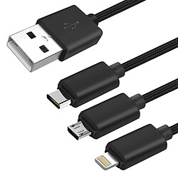 Câble USB 3 en 1 Charge Cordon robuste 1m de long Setty Noir