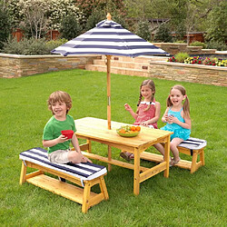 KidKraft Ensemble table et bancs d'extérieur avec parasol enfant coloris 1. pas cher