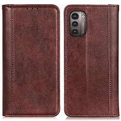 Etui en PU texture litchi, fermeture magnétique avec support, marron pour votre Nokia G11/G21