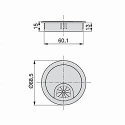 Passe-câbles Circum EMUCA D. 60 mm à encastrer en zamak finition chromé mat - 5006764