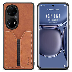 Coque en TPU + PU hybride avec porte-carte élastique marron pour votre Huawei P50