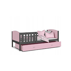 Kids Literie Lit Enfant Tami 90x190 ( Sans Matelas ) Gris - rose Livré avec le sommiers et tiroir.