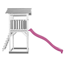 AXI Beach Tower Aire de Jeux avec Toboggan en Violet & Bac à Sable | Grande Maison Enfant extérieur en Gris & BLANC | Cabane de Jeu en Bois FSC pas cher