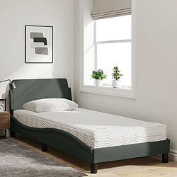 Vidaxl Lit avec matelas gris foncé 90x200 cm tissu