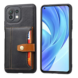 Coque en TPU + PU avec béquille et porte-cartes noir pour votre Xiaomi Mi 11 Lite 4G/5G