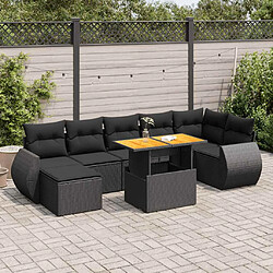 vidaXL Salon de jardin 8 pcs avec coussins noir résine tressée