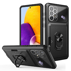 Coque en TPU + acrylique avec béquille en anneau et porte-carte noir noir pour votre Samsung Galaxy A73 5G