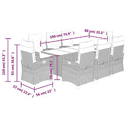 vidaXL Ensemble à manger de jardin et coussins 9 pcs gris clair rotin pas cher