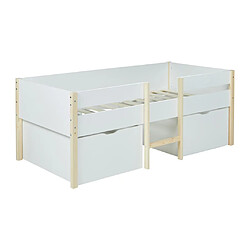 Avis Vente-Unique Lit mi-hauteur SISSY - 2 tiroirs - 90 x 190 cm - Blanc et chêne + matelas