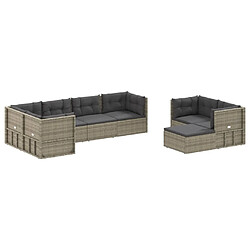 Avis Maison Chic Salon de jardin 8 pcs + coussins - Mobilier/Meubles de jardin - Table et chaises d'extérieur Gris Résine tressée -MN27654