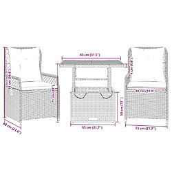 vidaXL Ensemble à manger de jardin et coussins 3 pcs Beige poly rotin pas cher