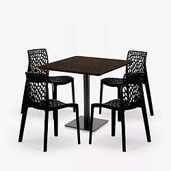 Avis Grand Soleil Ensemble Table Bois Métal Horeca 90x90cm 4 Chaises Design Empilables Dustin Restaurant Bar - Noir