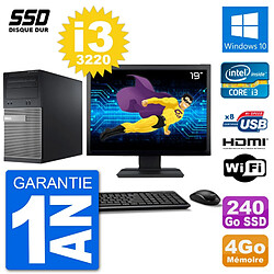 PC Dell 3010 MT Ecran 19" i3-3220 RAM 4Go SSD 240Go HDMI Windows 10 Wifi - Occasion