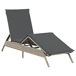 vidaXL Chaise longue avec coussin gris clair résine tressée