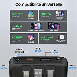 VANWIN Batterie Externe 20000mAh Câble intégré Power Bank 2.4A et 5 Sorties Ultra Mince Batterie Portable avec l’Ecran LED - Noir pas cher