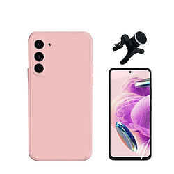 Kit de film en verre trempé de la couverture en 5D + boîtier en silicone liquide + porte-voiture renforcé Phonecare pour Samsung Galaxy S24 5G - rose