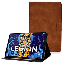 Etui en PU anti-chute avec support et porte-carte pour votre Lenovo Legion Y700 TB-9707F - marron