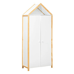 Pegane Armoire, meuble de rangement en bois avec 2 portes coloris blanc, naturel - Longueur 86 x Profondeur 41,2 x Hauteur 204,5 cm