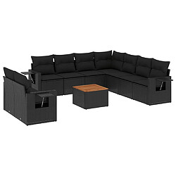 Maison Chic Salon de jardin 10 pcs avec coussins, Ensemble Tables et chaises d'extérieur noir résine tressée -GKD359868