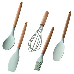 Ensemble D'ustensiles De Cuisine Antiadhésifs En Silicone De 5 Pièces Avec Support Vert Clair