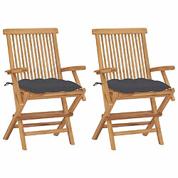 Maison Chic Lot de 2 Chaises de jardin,Fauteuil d'extérieur avec coussins anthracite Bois de teck -MN97821