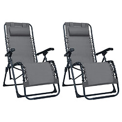 vidaXL Chaises pliables de terrasse lot de 2 Gris Textilène