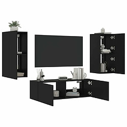 Maison Chic Lot de 3 Meuble TV muraux, Banc TV avec lumières LED pour salon, Meuble de rangement noir -GKD19685