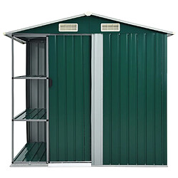 Helloshop26 Abri de jardin cabane cabanon maison de stockage remise extérieur hangar outils robuste avec étagère 205 x 130 x 183 cm fer vert 02_0022225