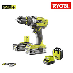 Perceuse-visseuse a percussion RYOBI 18V OnePlus - 2 batteries LithiumPlus 2.5Ah - chargeur rapide 2.0Ah R18PD31-225S 