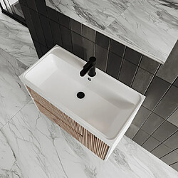 Kiamami Valentina MOBILIER DE SALLE DE BAIN 80 CM EN CHÊNE DORÉ CANNELÉ AVEC MIROIR| CORTINA pas cher