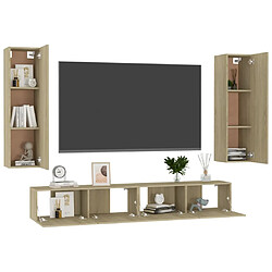 Avis Maison Chic Ensemble de meubles TV 4 pcs | Banc TV Moderne pour salon | Meuble de Rangement - Chêne sonoma Aggloméré -MN53202