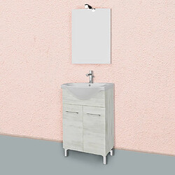 Kiamami Valentina MEUBLE DE SALLE DE BAINS SUR PIEDS EN CHÊNE BLANC DE 55 CM AVEC LAVABO EN CÉRAMIQUE | RIMINI