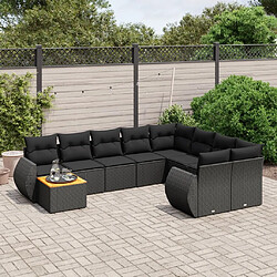 Maison Chic Salon de jardin 10 pcs avec coussins, Ensemble Tables et chaises d'extérieur noir résine tressée -GKD155847