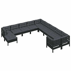 Avis Maison Chic Salon de jardin 11pcs + coussins - Mobilier/Meubles de jardin - Table et chaises d'extérieur Noir Bois de pin -MN52263