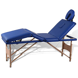 vidaXL Table de massage pliable Bleu 4 zones avec cadre en bois