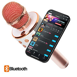 Avis Avizar Micro Karaoké Bluetooth Haut-parleur intégré Boutons Multifonctions Rose Champagne