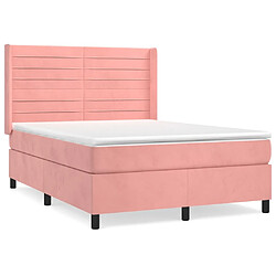 Maison Chic Lit adulte- Lit + matelas,Sommier à lattes de lit avec matelas Rose 140x190 cm Velours -GKD72654