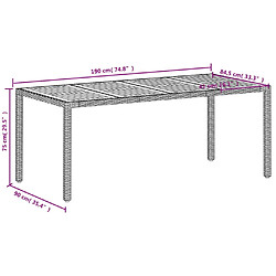 vidaXL Table de jardin beige 190x90x75 cm résine tressée bois d'acacia pas cher