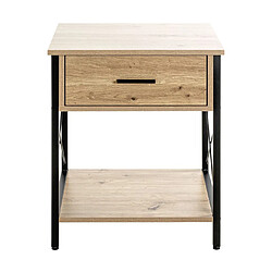 Pegane Meuble console, table console en bois coloris chêne clair et métal coloris noir -longueur 45 x profondeur 40 x hauteur 60 cm