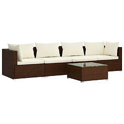 Maison Chic Salon de jardin 5 pcs + coussins - Mobilier/Meubles de jardin - Table et chaises d'extérieur résine tressée marron -MN96062