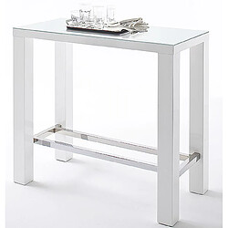 Pegane Table de bar rectangulaire en métal et verre blanc brillant - L.120 x H.107 x P.60 cm