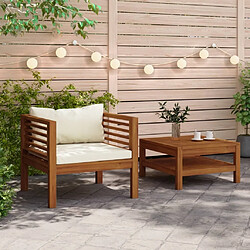 Maison Chic Ensemble de canapés 2 pcs, Canapé droit Sofa pour Salon et coussins blanc crème Acacia solide -GKD321639