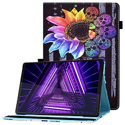 Etui en PU motif de lignes de piqûres avec support et porte-cartes pour votre Lenovo M10 FHD REL/M10 Plus X606F - tournesol